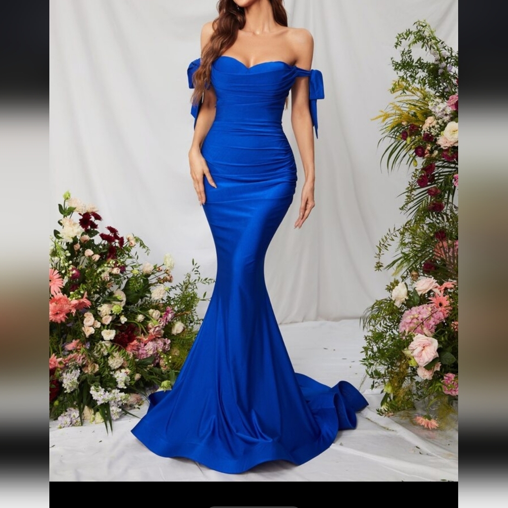 Elegant Blue Off-Shoulder Gown
